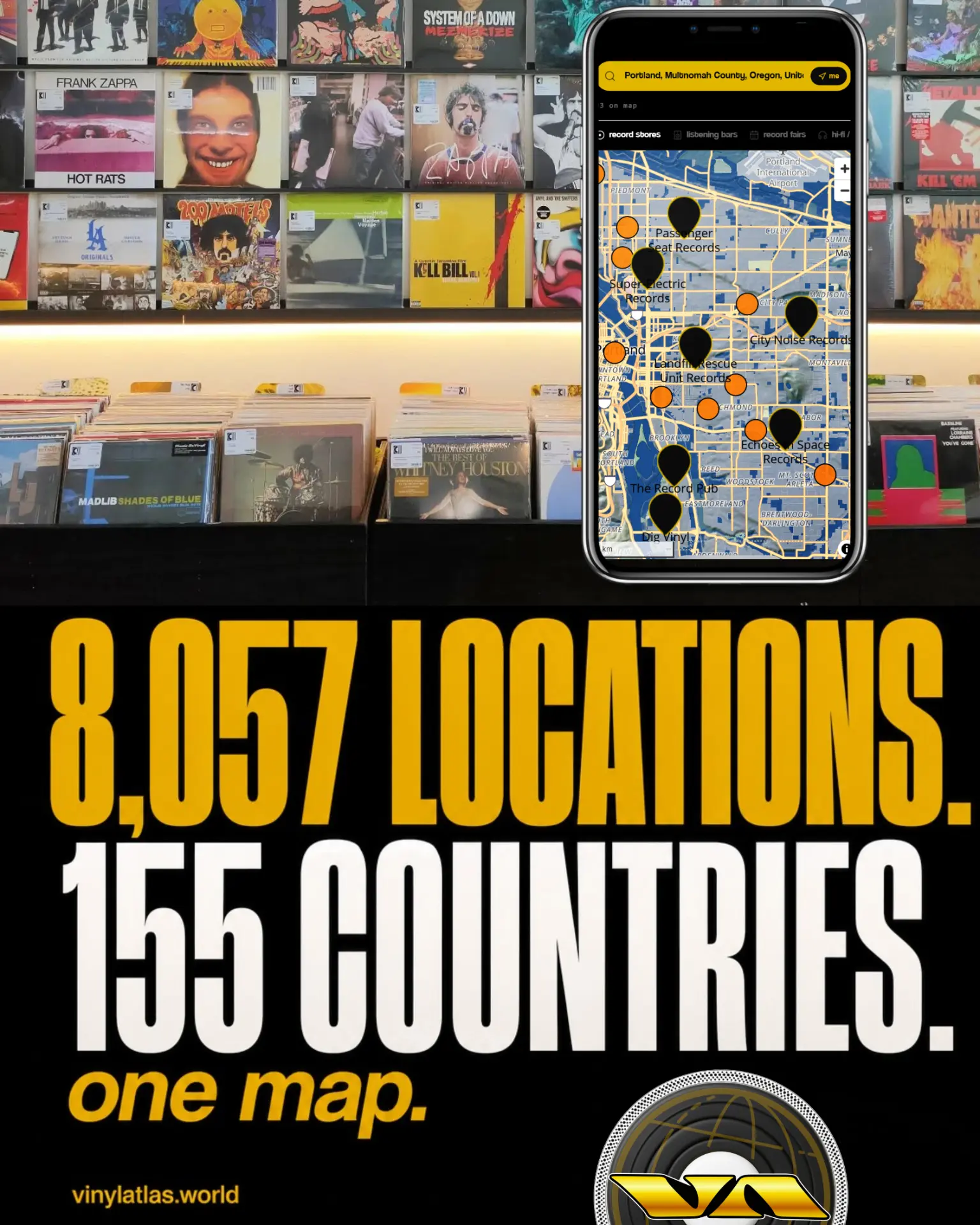 Vinyl Atlas — 8,057 locations in 155 countries, one map