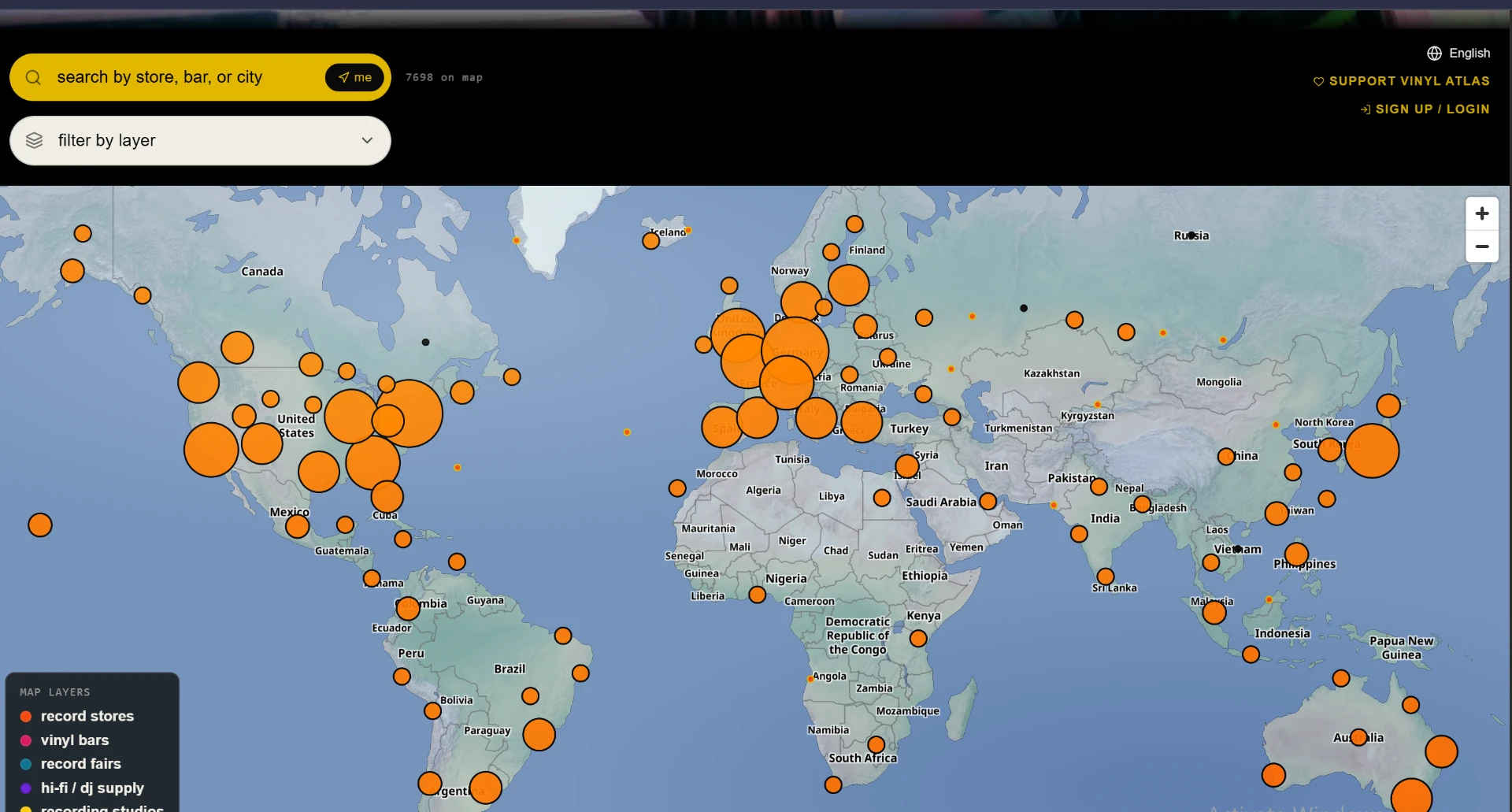 The Vinyl Atlas world map of record stores