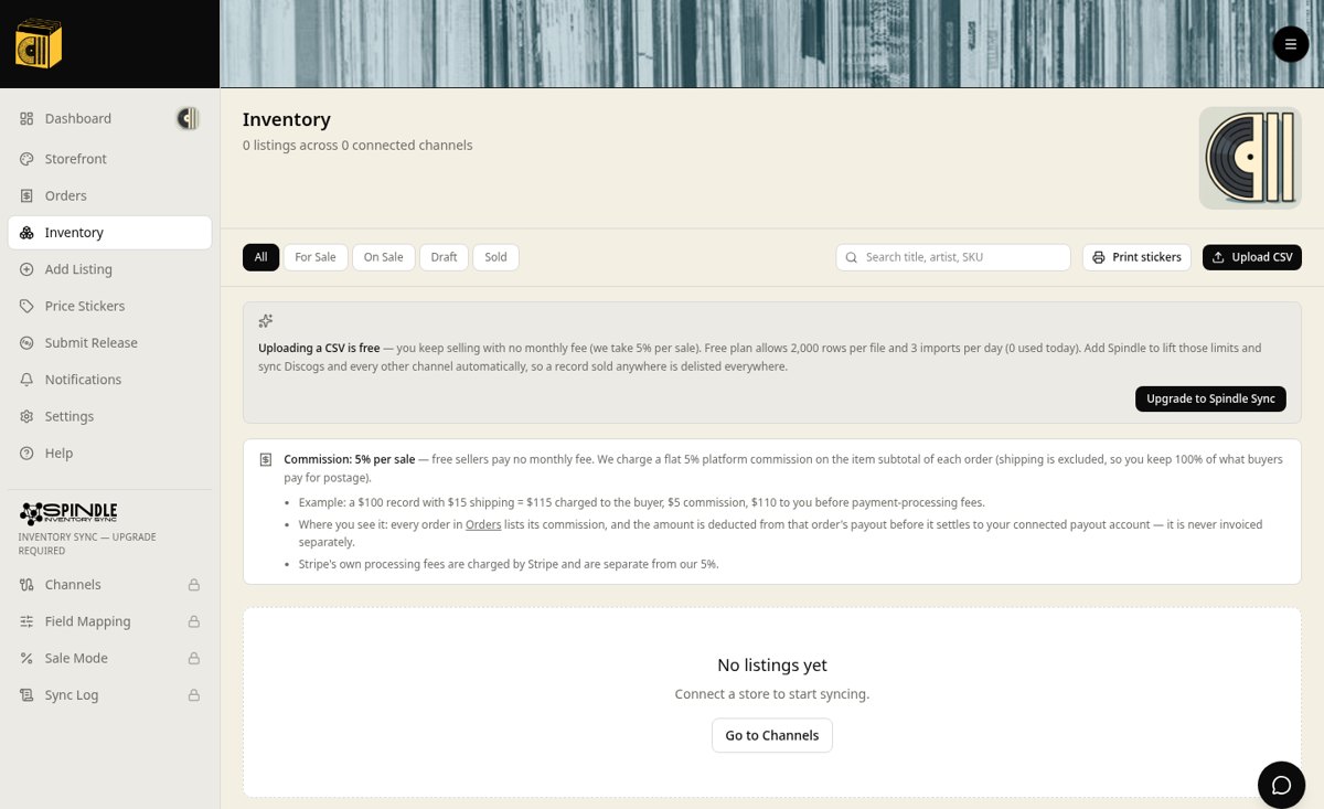 Spindle inventory sync dashboard in use