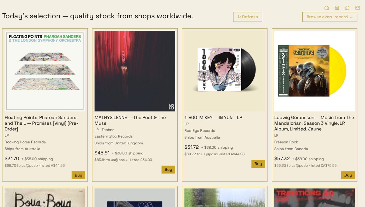 The Catalog Music marketplace showing records for sale